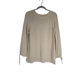 Talbots Women's Small Cashmere Blend Tie Sleeve Sweater Ivory Cozy Minimalist